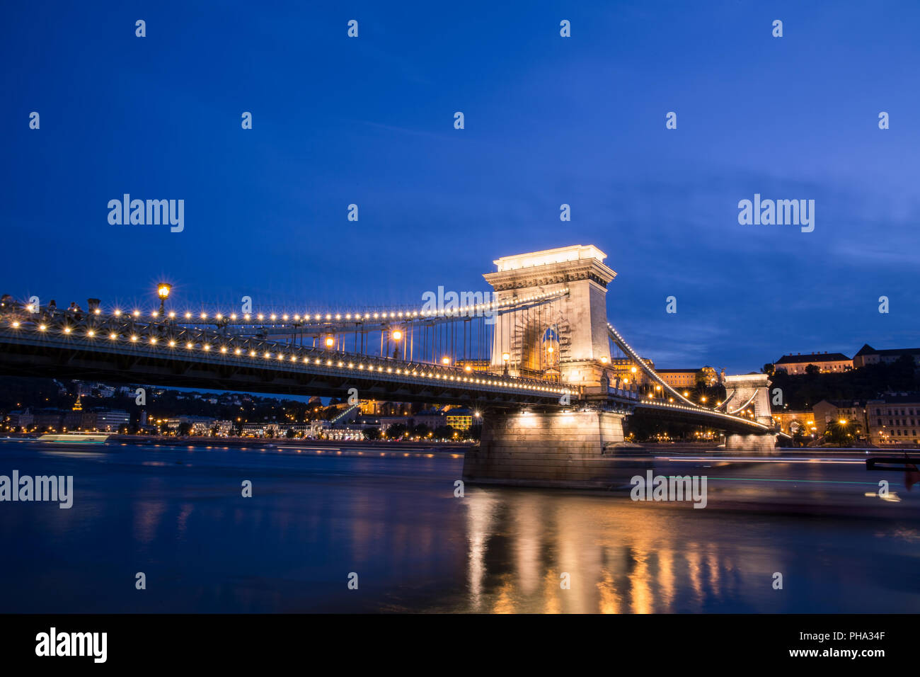 Szechenyi Lanchid - Szechenyi Suspencion Bridge in Budapest, Hungary Stock Photo