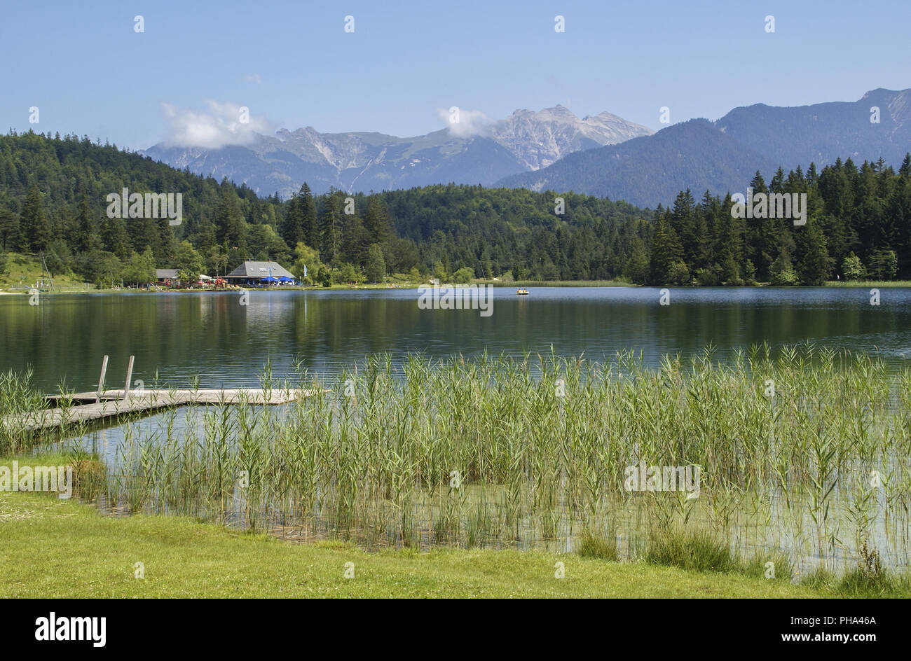 View from Lautersee, Karwendel Mountains, Germany, Bavaria Stock Photo