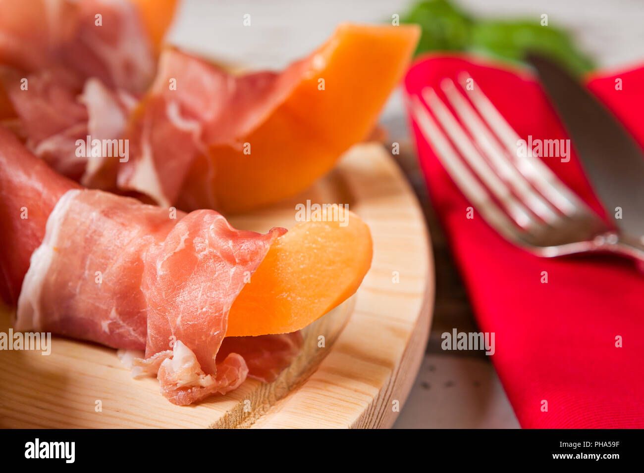Close up of prosciutto and melon Italian appetizer Stock Photo Alamy
