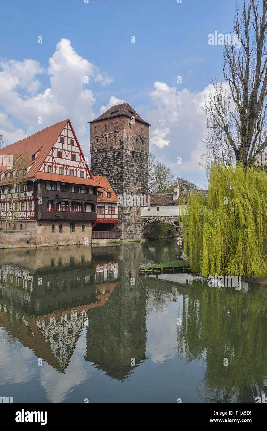 Historic Buildings in Nuremberg called Weinstadel and Wasserturm, Germany Stock Photo