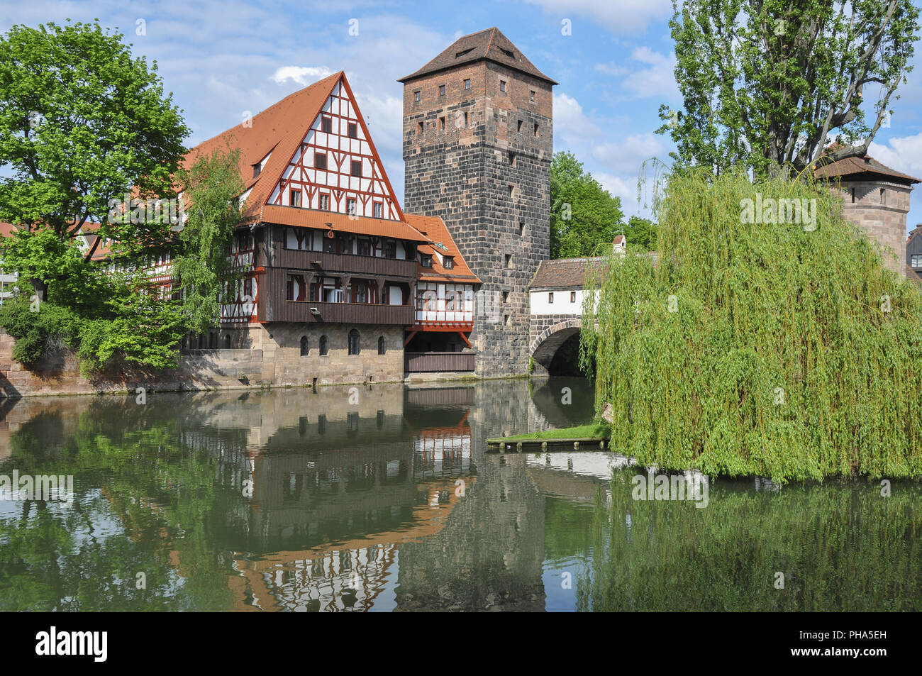Historic Buildings in Nuremberg called Weinstadel and Wasserturm, Germany Stock Photo