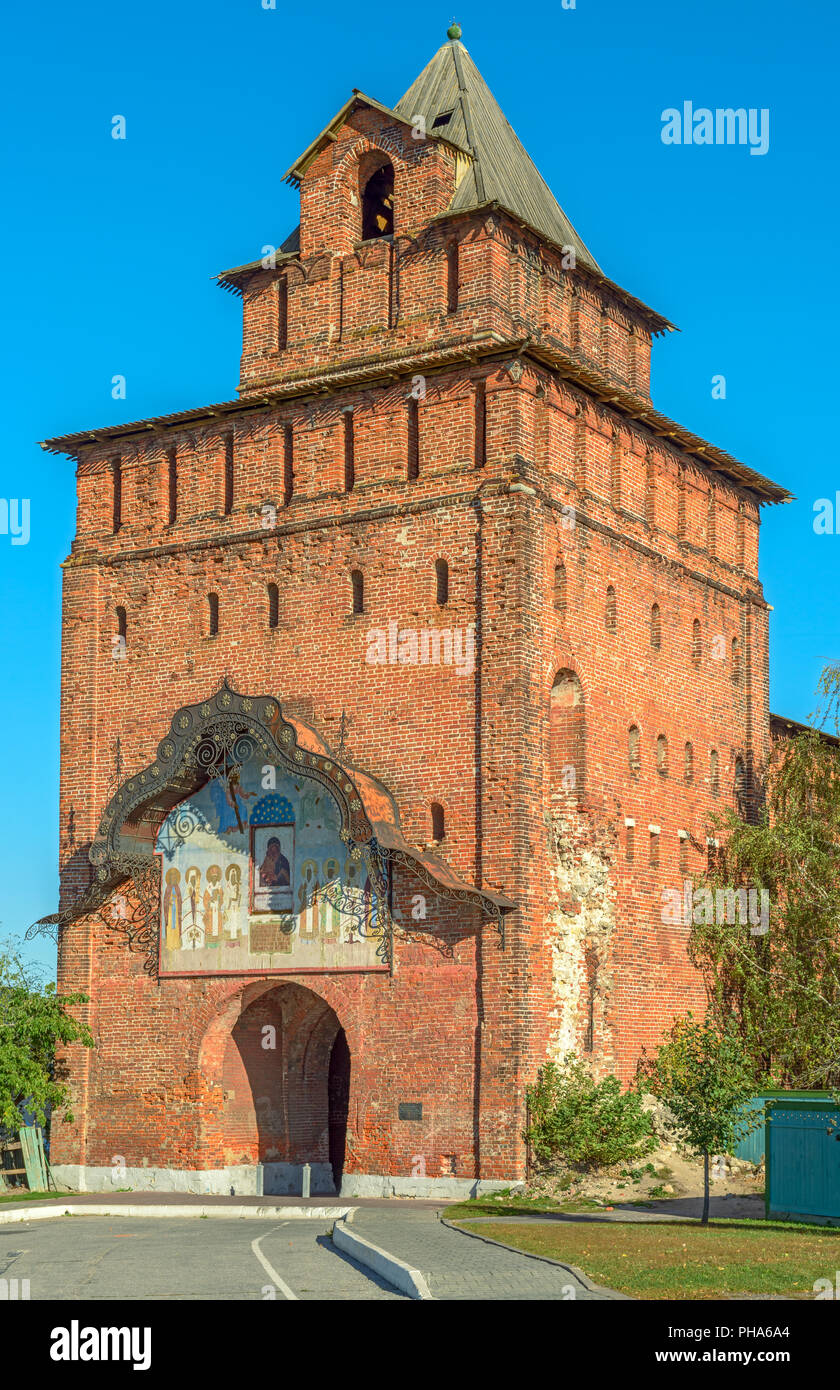 Kremlin tower and gate in russian town Kolomna Stock Photo