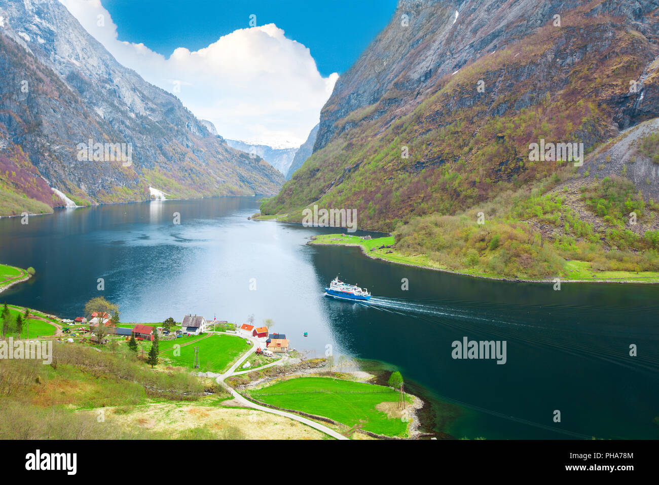 Naeroyfjord - fjord landscape in Sogn og Fjordane region. Stock Photo