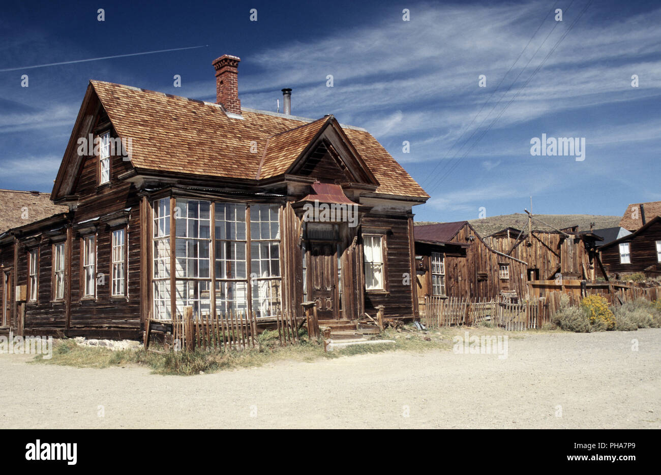Bodie, wooden house with  a lattice window Stock Photo