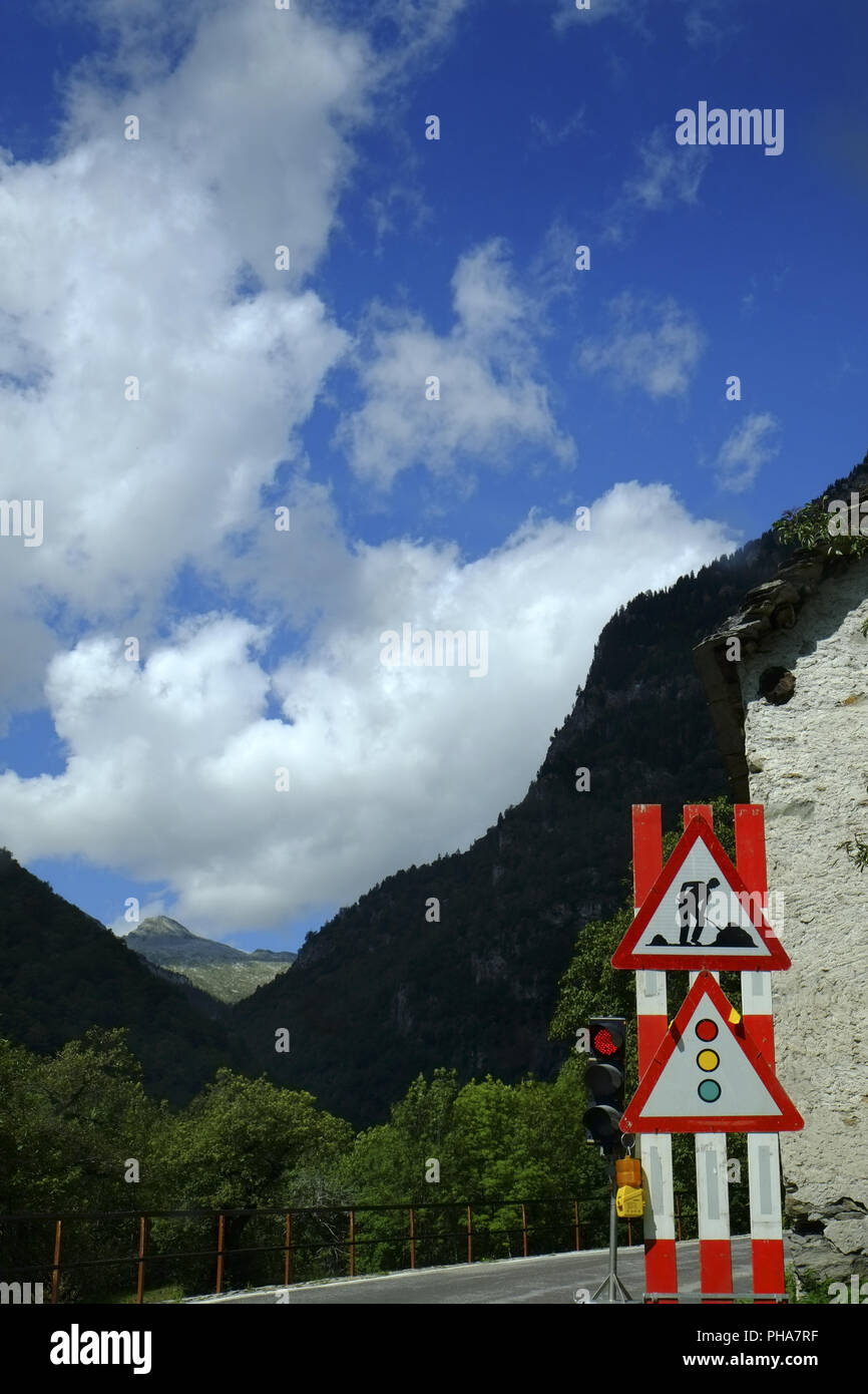 Red traffic light because of road works Stock Photo - Alamy