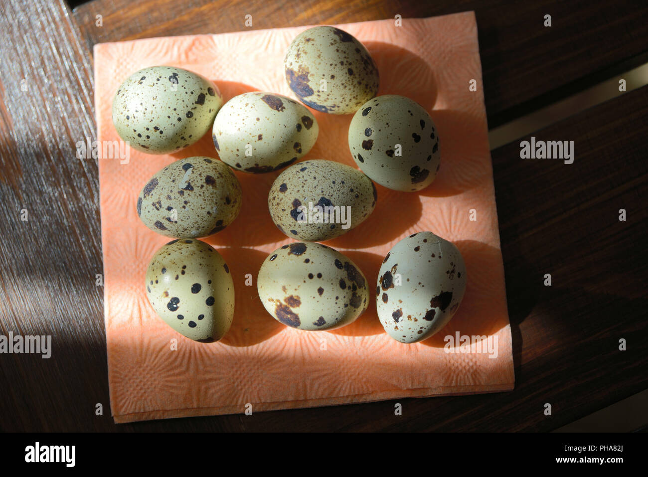 Boiled quail eggs closeup, top view Stock Photo Alamy