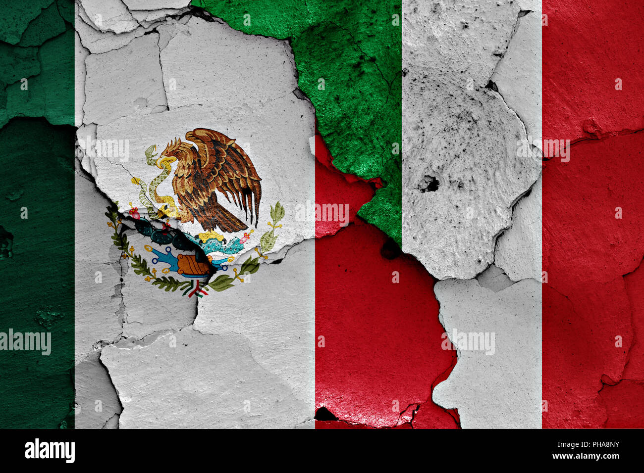 Flags of Mexico and Italy painted on cracked wall Stock Photo - Alamy