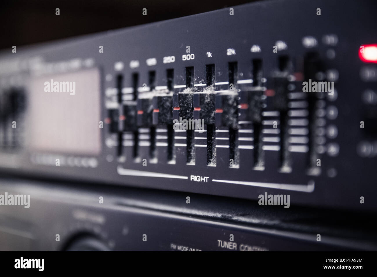 Graphic equalizer controls on an audio system Stock Photo Alamy