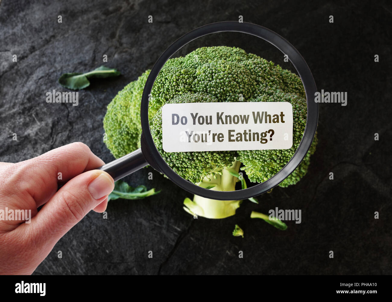 Magnified What Youre Eating food label Stock Photo