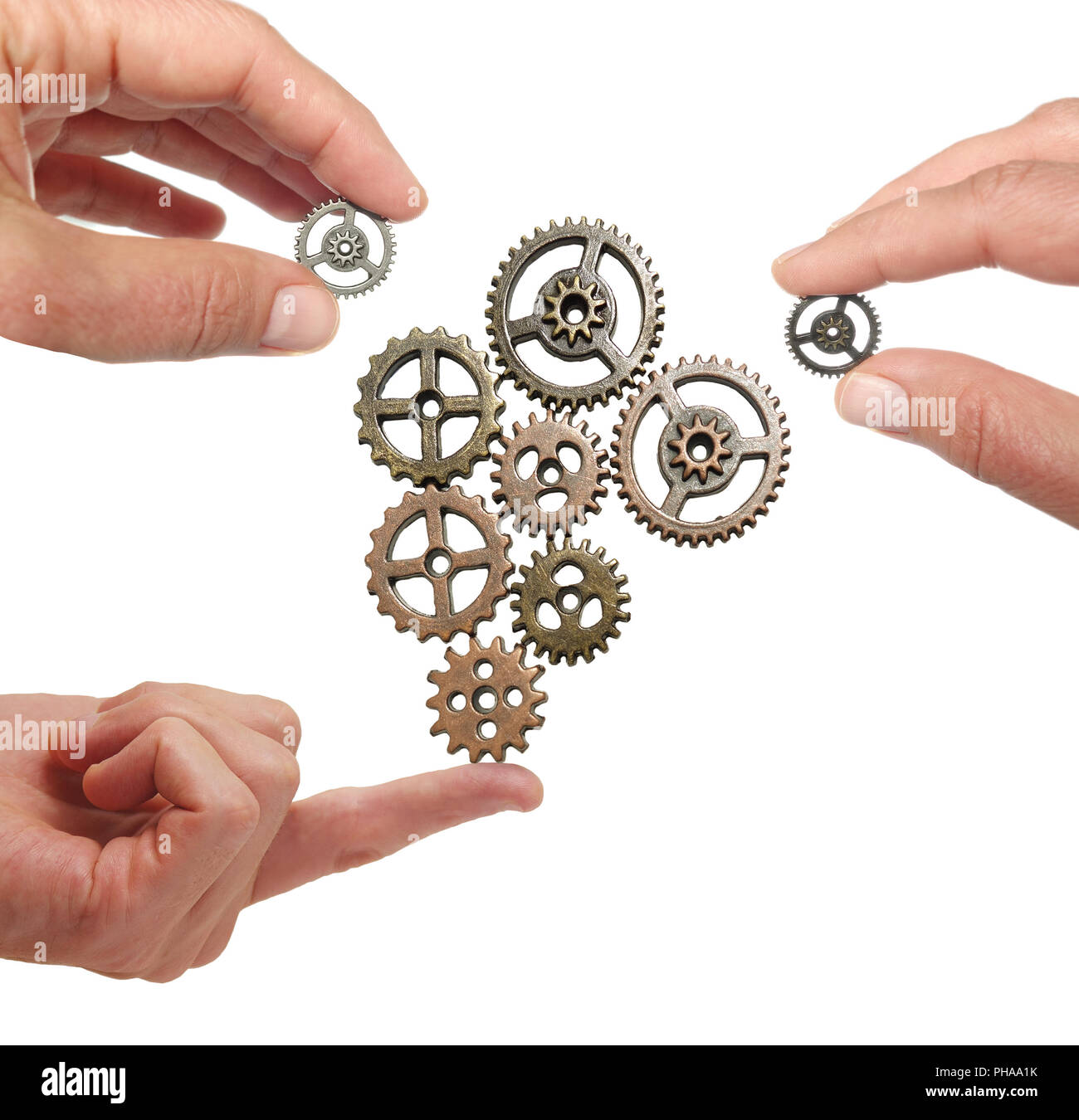 Teamwork gear assembly Stock Photo Alamy