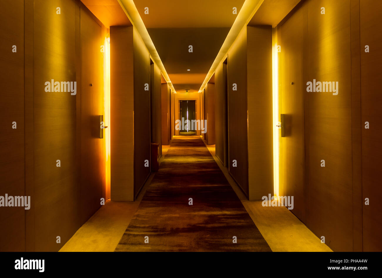 Hotel Corridor Ambient Lighting Contemporary Interior Design Stock Photo