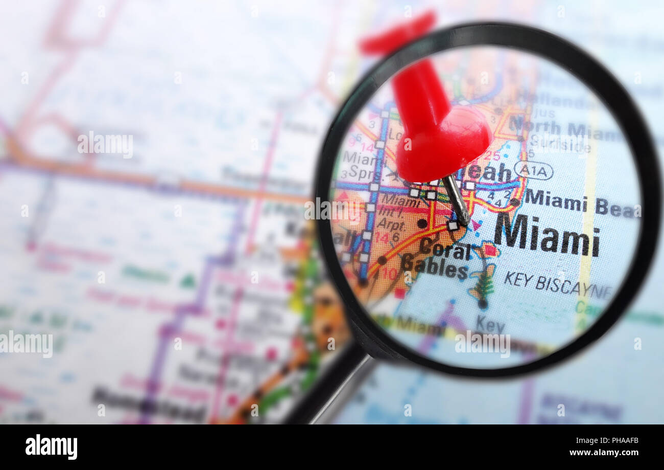 Miami map magnified Stock Photo