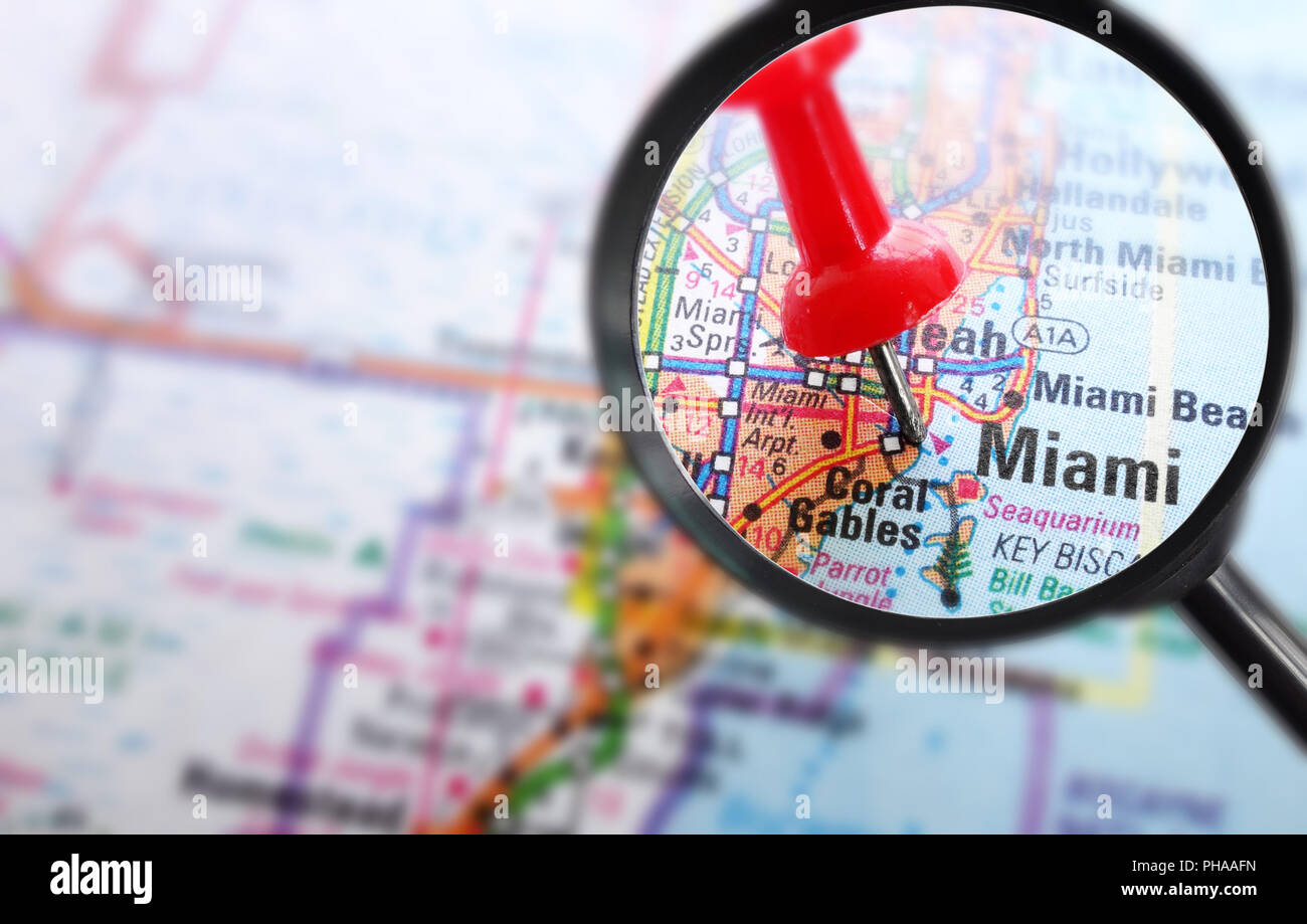 Miami map closeup Stock Photo