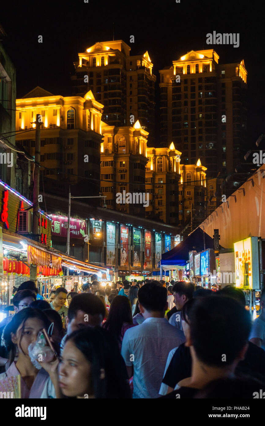 NANNING, CHINA August 2018: Nanning Food Street Crowded on Travel Holiday Stock Photo