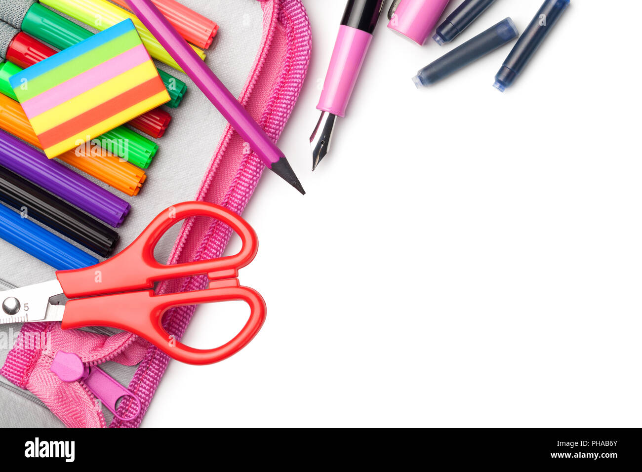 School Supplies Isolated on White Background Stock Photo