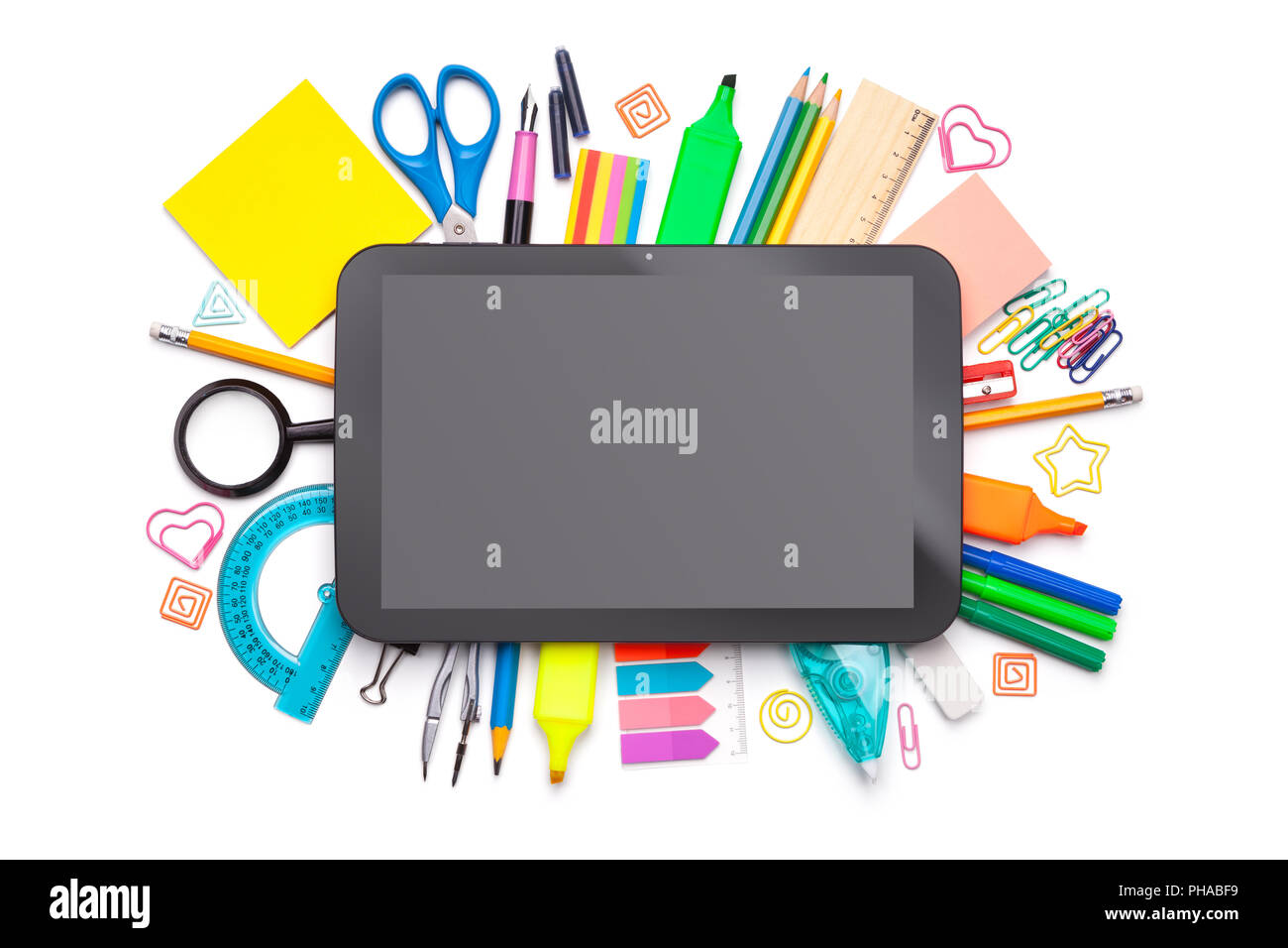 School Supplies Concept Isolated on White Background Stock Photo