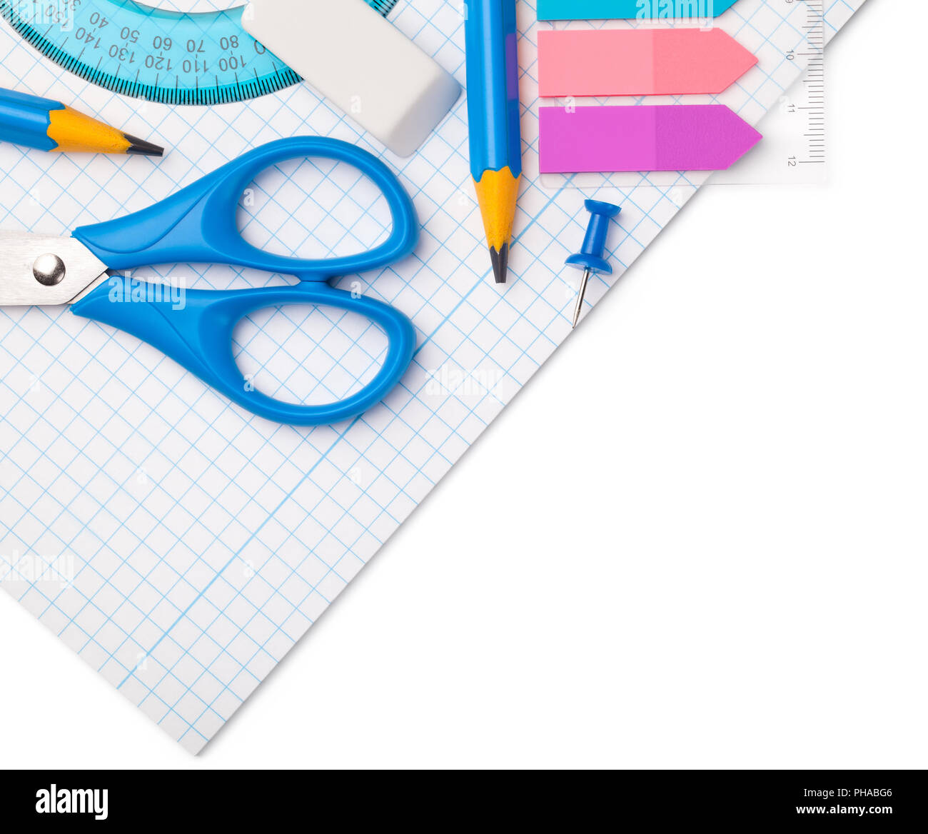 School Supplies Isolated on White Background Stock Photo