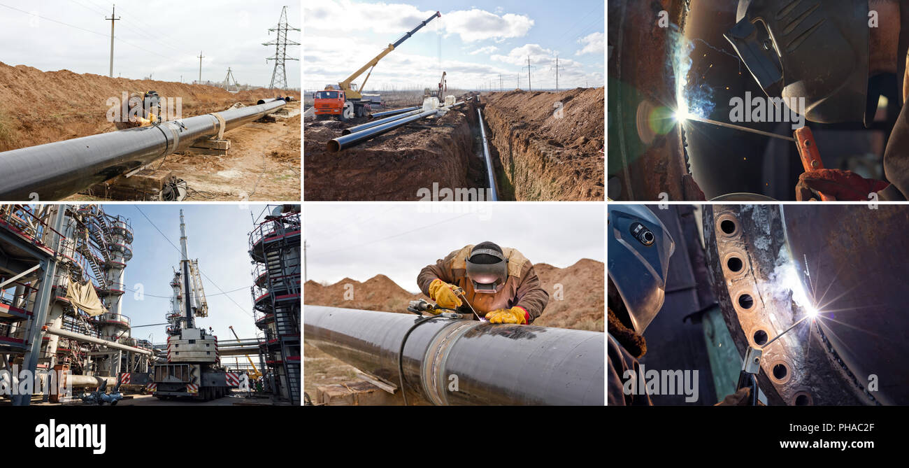 Assembly and welding of technological pipelines Stock Photo Alamy