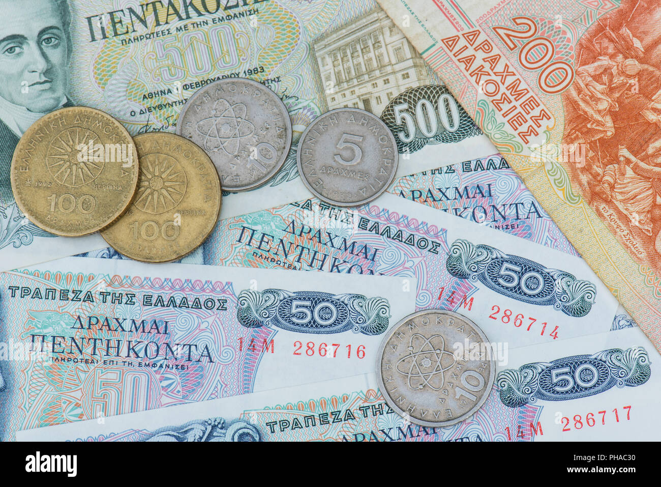 old currency Drachma from Greek Stock Photo