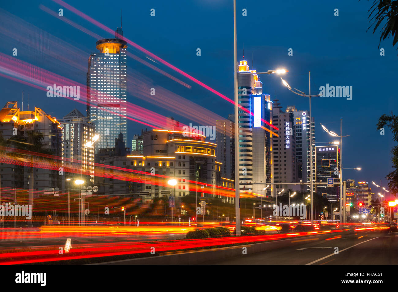 Twilight over Nanning, China Central Business District Stock Photo