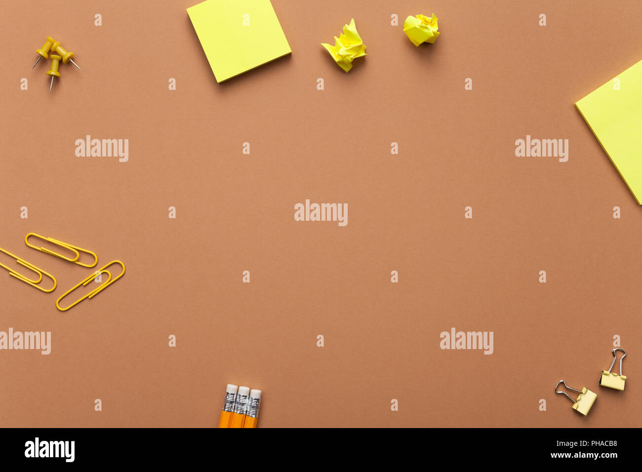 School Accessories on Brown Background Stock Photo