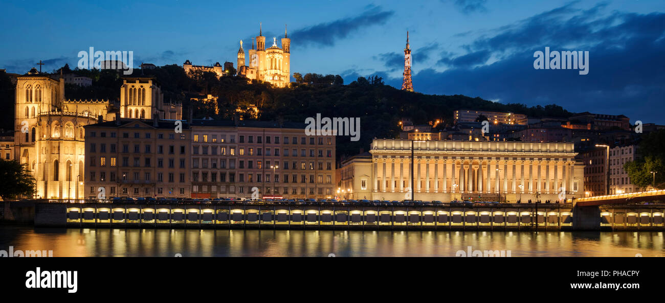View of Lyon by night, France. Europe. Stock Photo