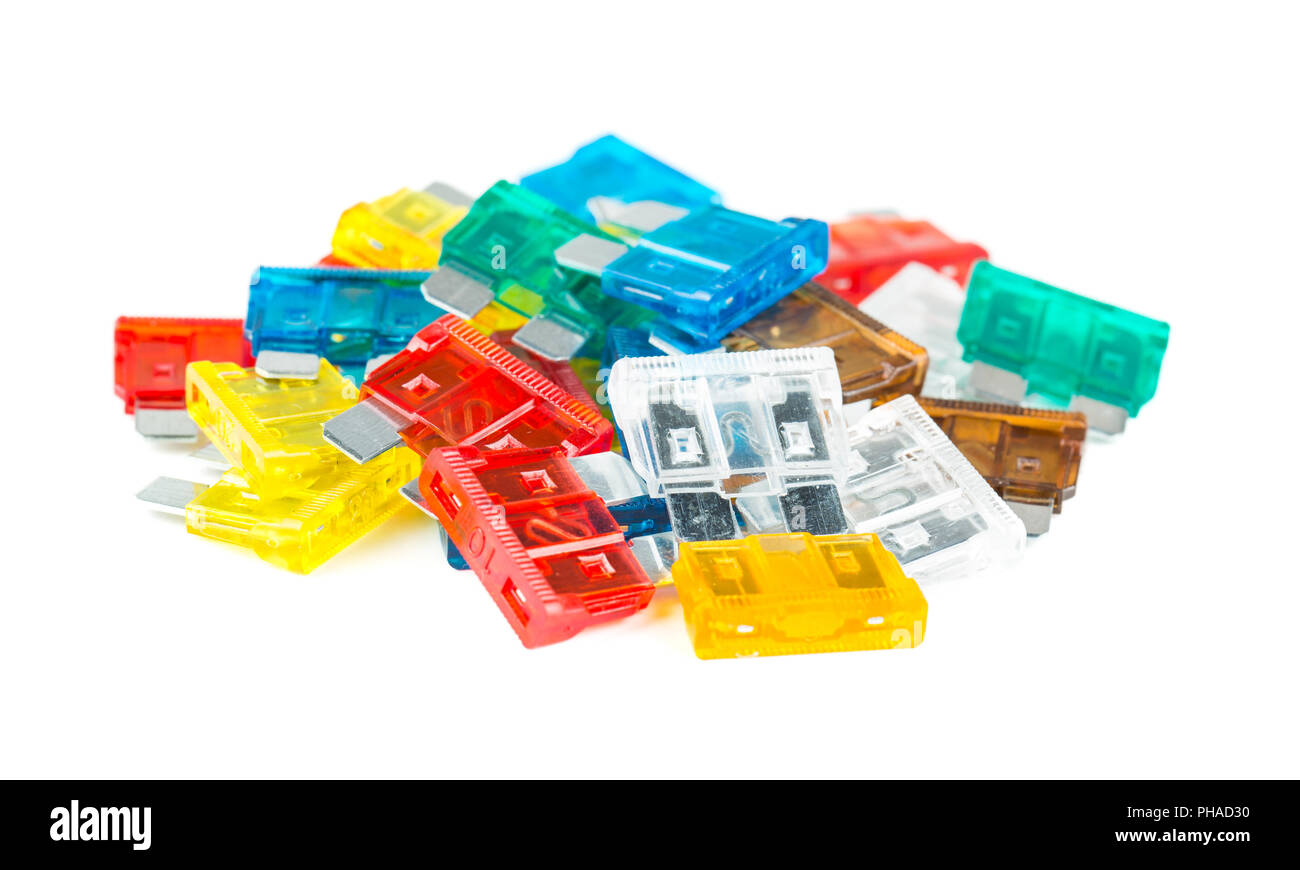 Pile of colorful fuses for auto Stock Photo