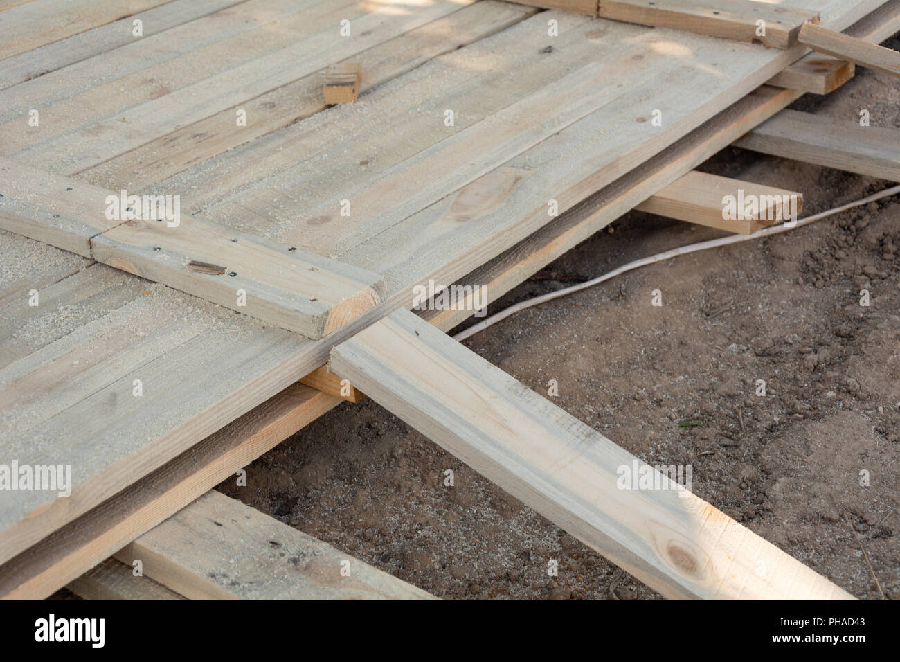 Formwork for fence. Construction of a wooden fence. Stock Photo