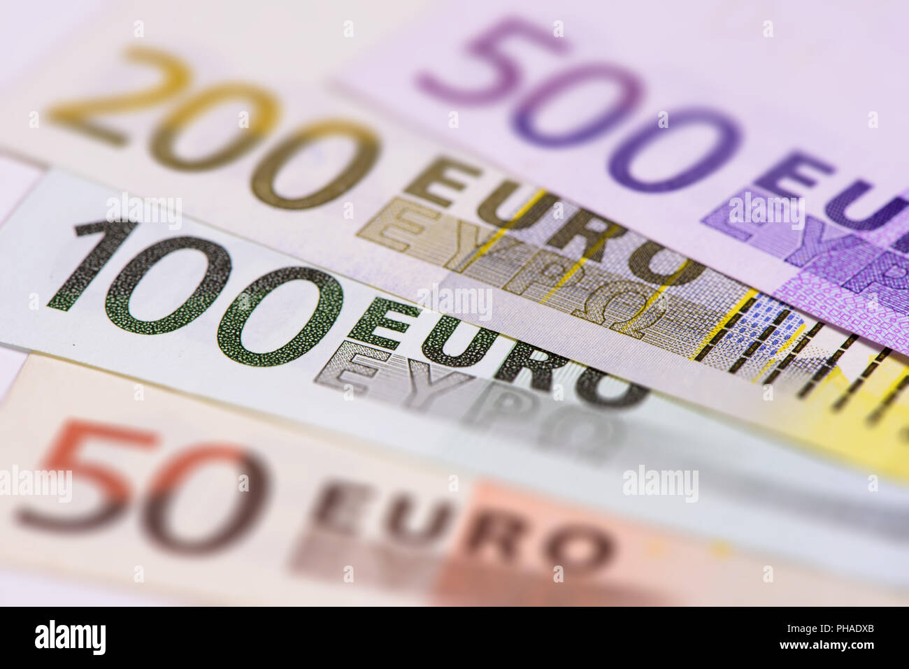many banknotes of euro currency Stock Photo