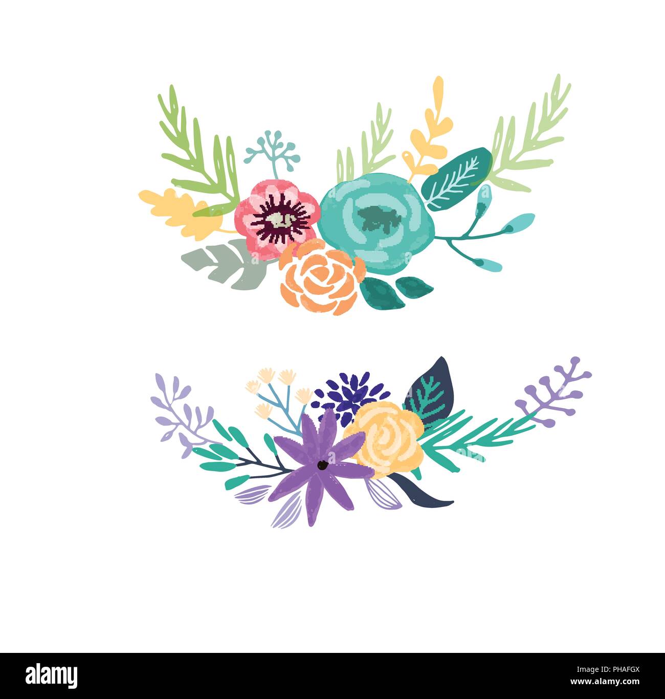 Set of floral bouquet isolated on white background Stock Vector Image ...