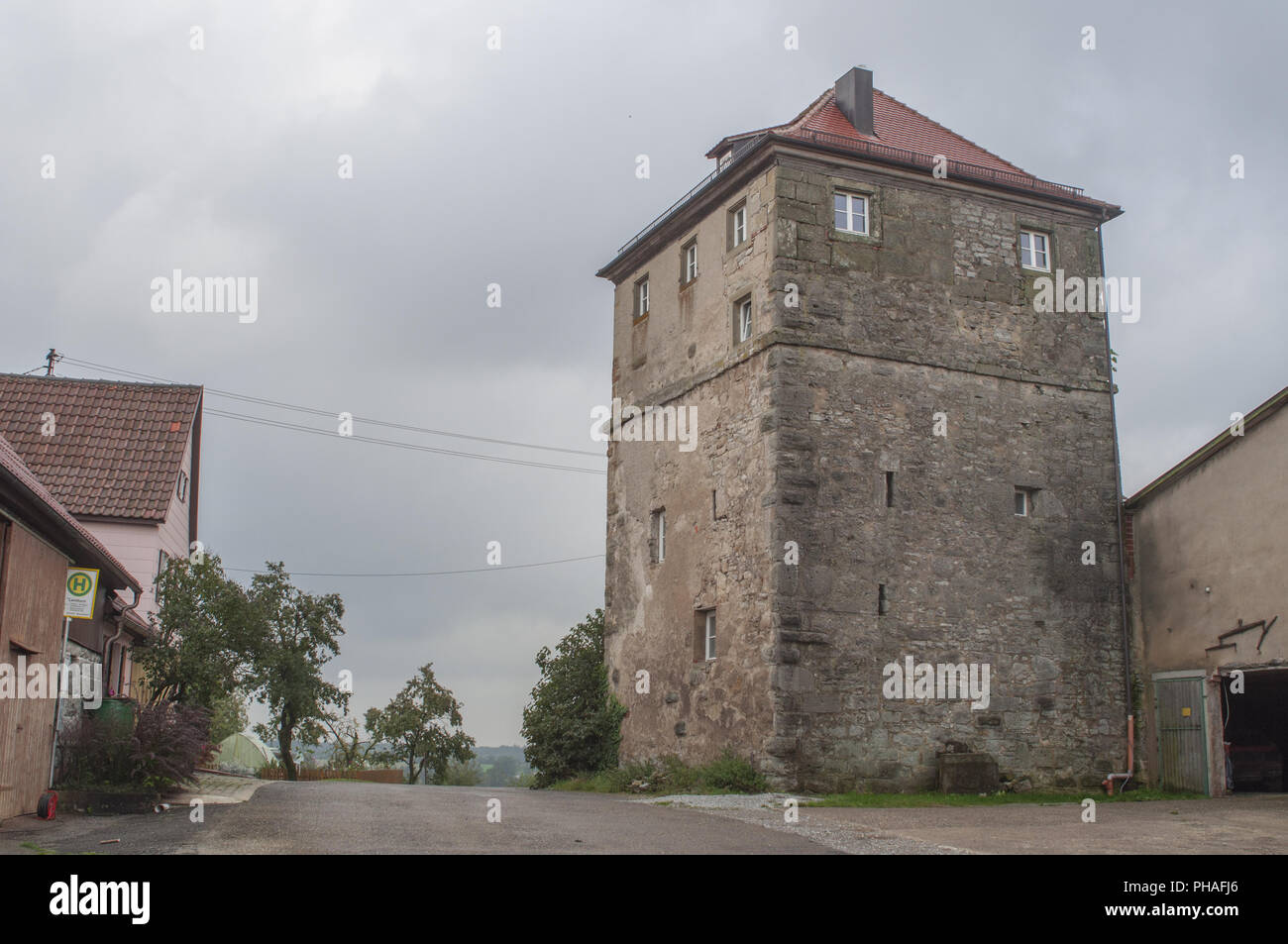 Historic Tower in Wolpertshausen-Hoerlebach, Germany Stock Photo