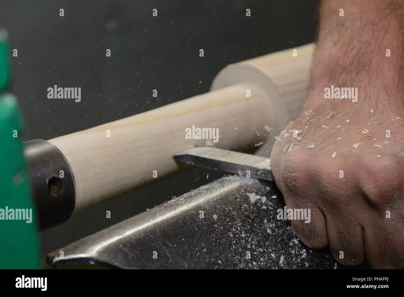 Carpenter tricks with a wood chisel - closeup Stock Photo