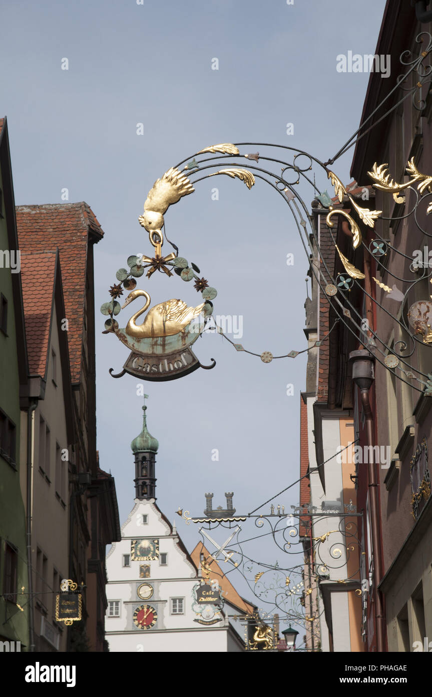 historic inn signs in Rothenburg/Tauber, Germany Stock Photo