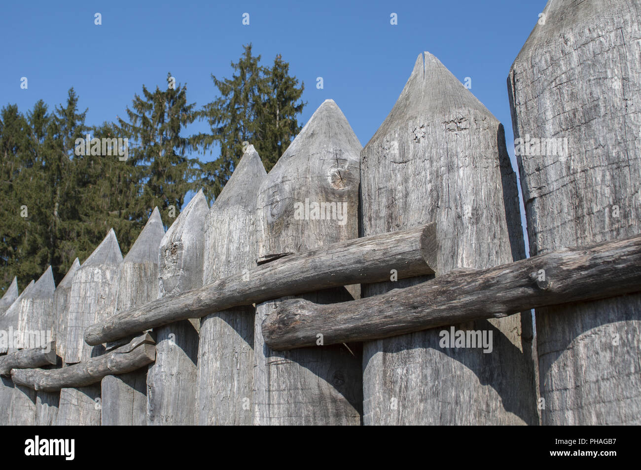 Reconstructed Limes boundary wall in Mainhardt, Germany Stock Photo