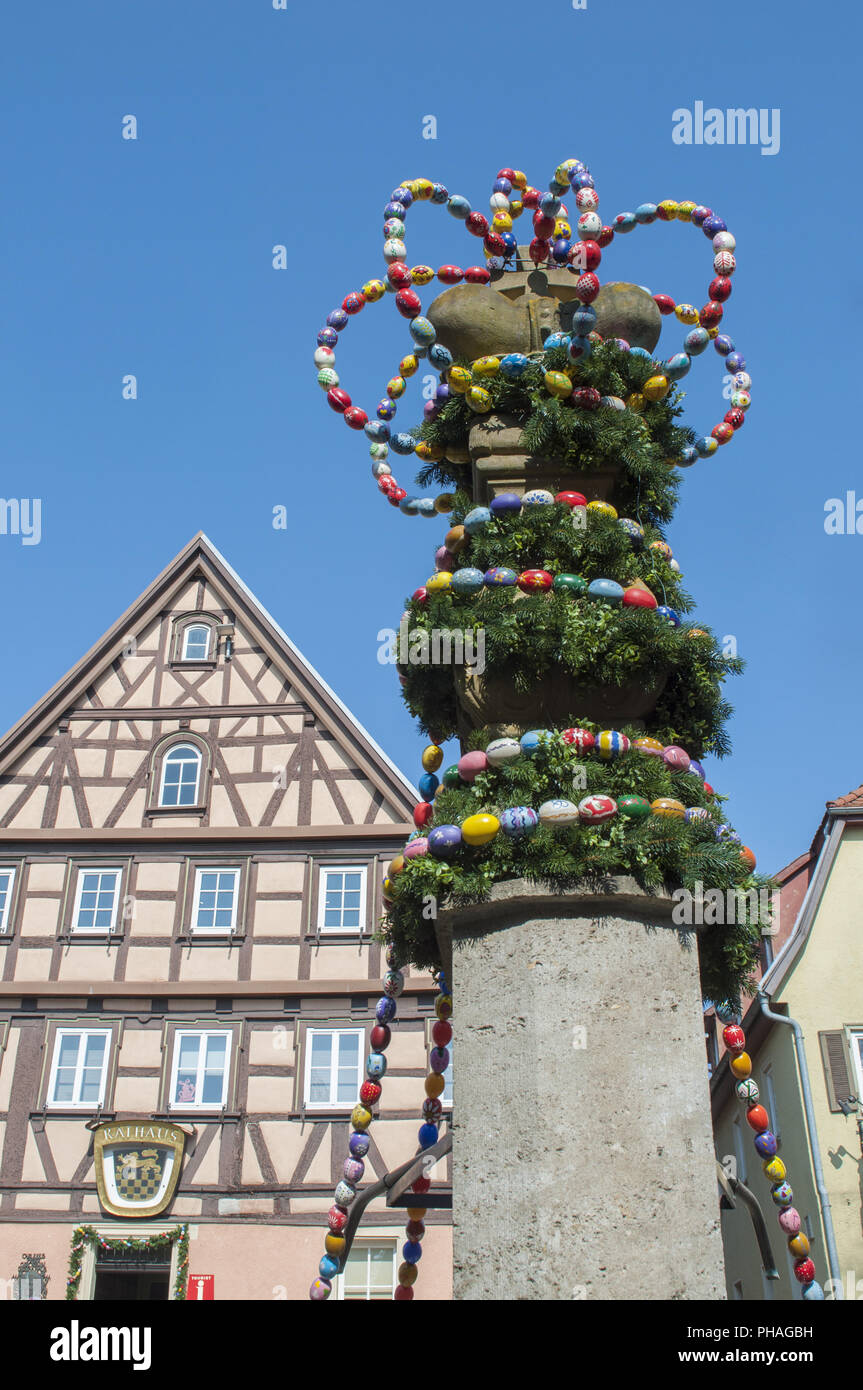 Easter in Langenburg with decorated water well, Germany Stock Photo