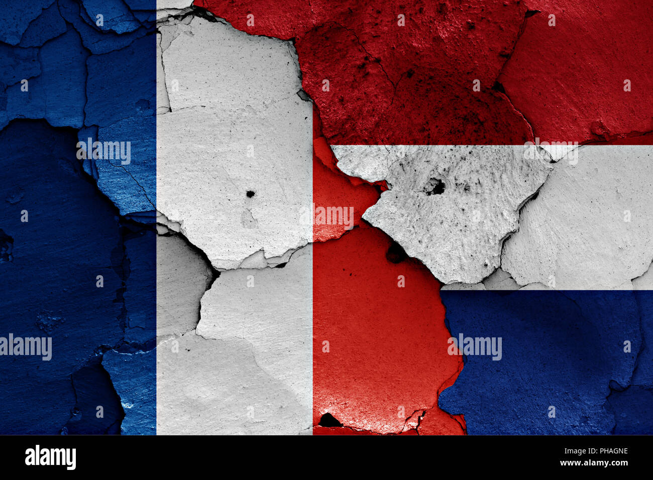 flags of France and Netherlands painted on cracked wall Stock Photo - Alamy