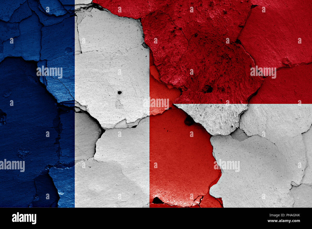flags of France and Monaco painted on cracked wall Stock Photo - Alamy