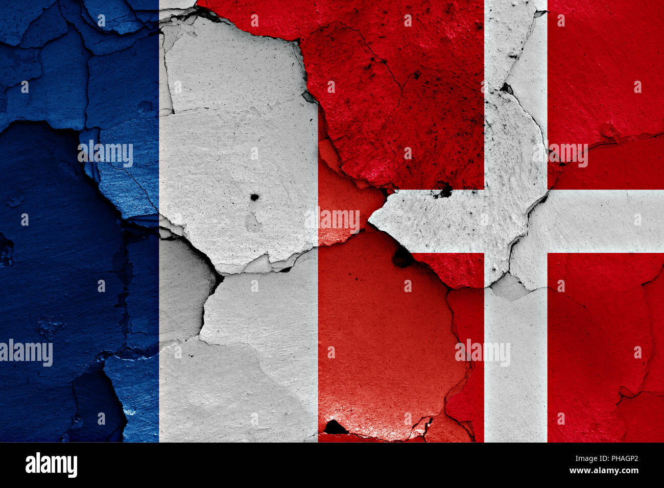 flags of France and Denmark painted on cracked wall Stock Photo - Alamy