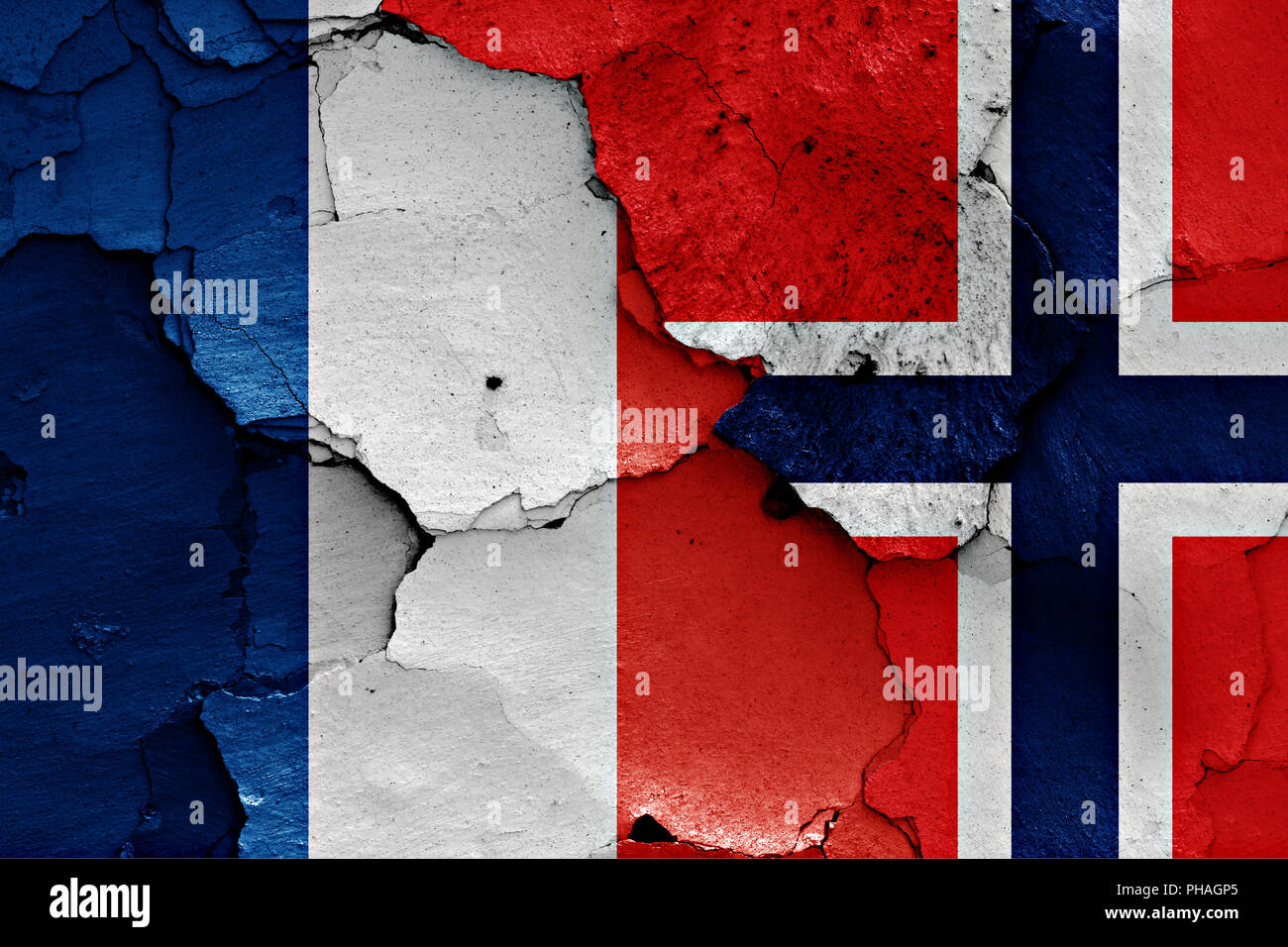 flags of France and Norway painted on cracked wall Stock Photo - Alamy