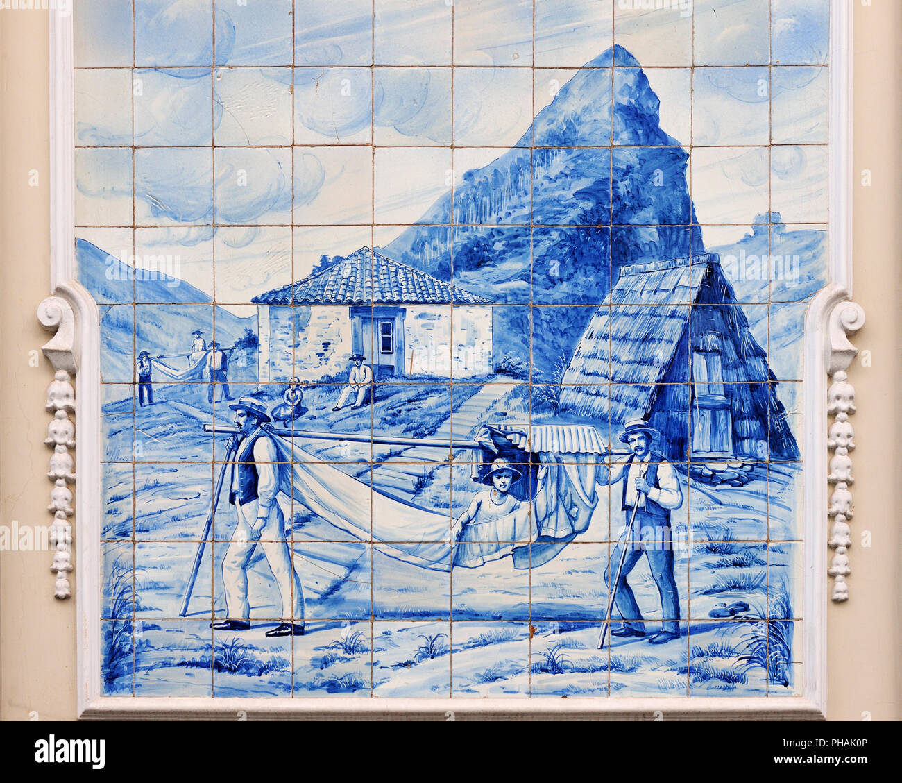 Traditional blue tiles (Azulejos) in Funchal. Madeira, Portugal Stock Photo