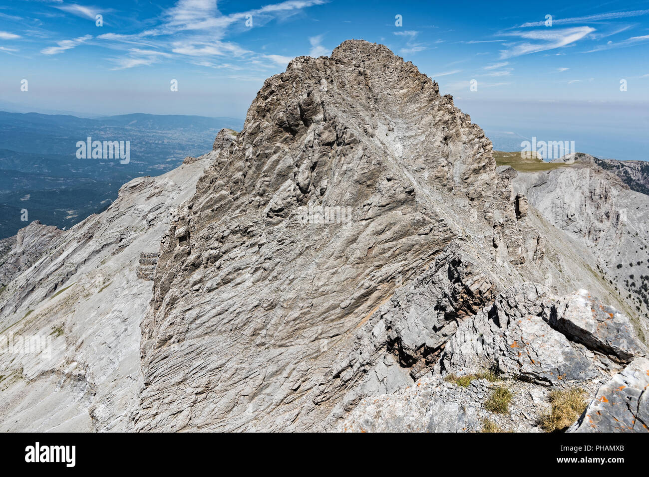 View of Mytikas ,the highest peak of Mount Olympus in Greece, home of the ancient Greek gods Stock Photo