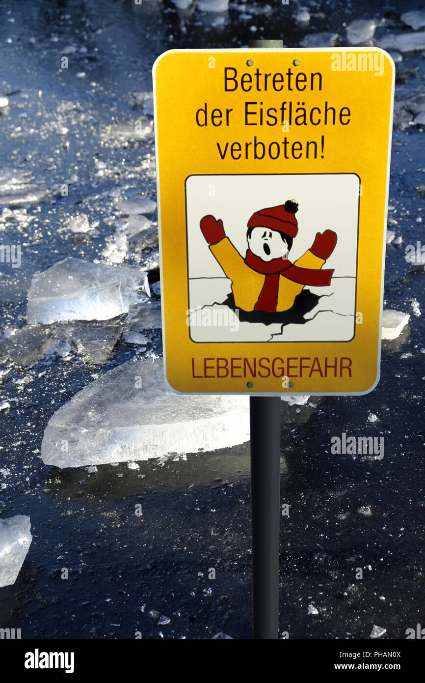 Ice surface with prohibition sign Stock Photo