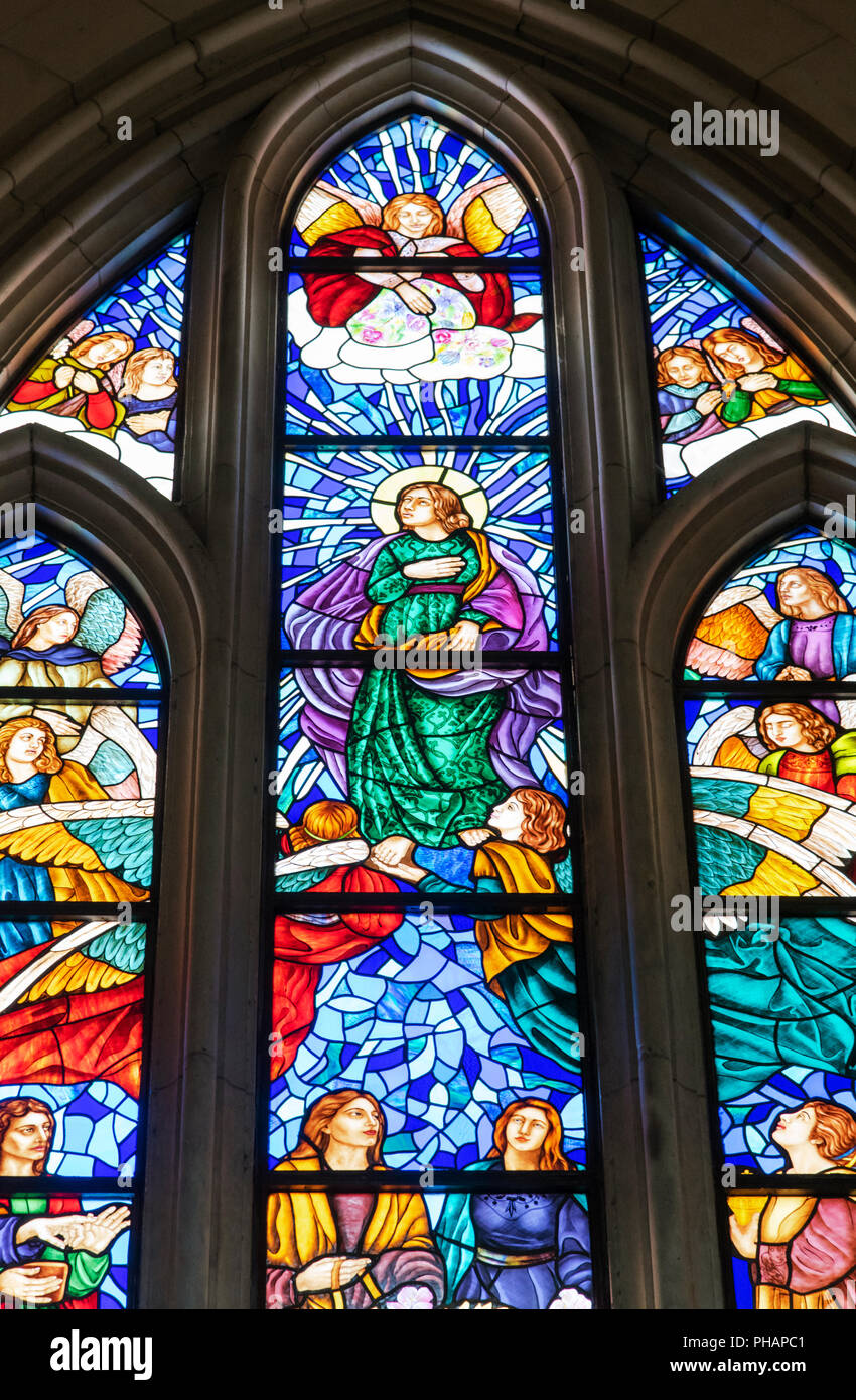 Stained glass in the Almudena Cathedral (Catedral de la Almudena), Madrid. Spain Stock Photo