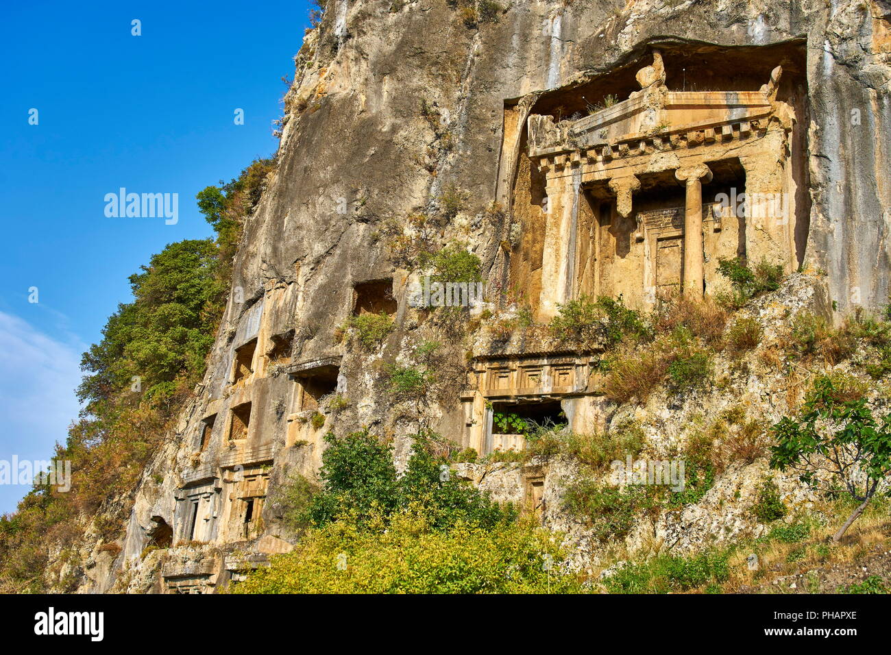 Tomb of Amyntas  carved in the rock, Fethiye, Turkey Stock Photo