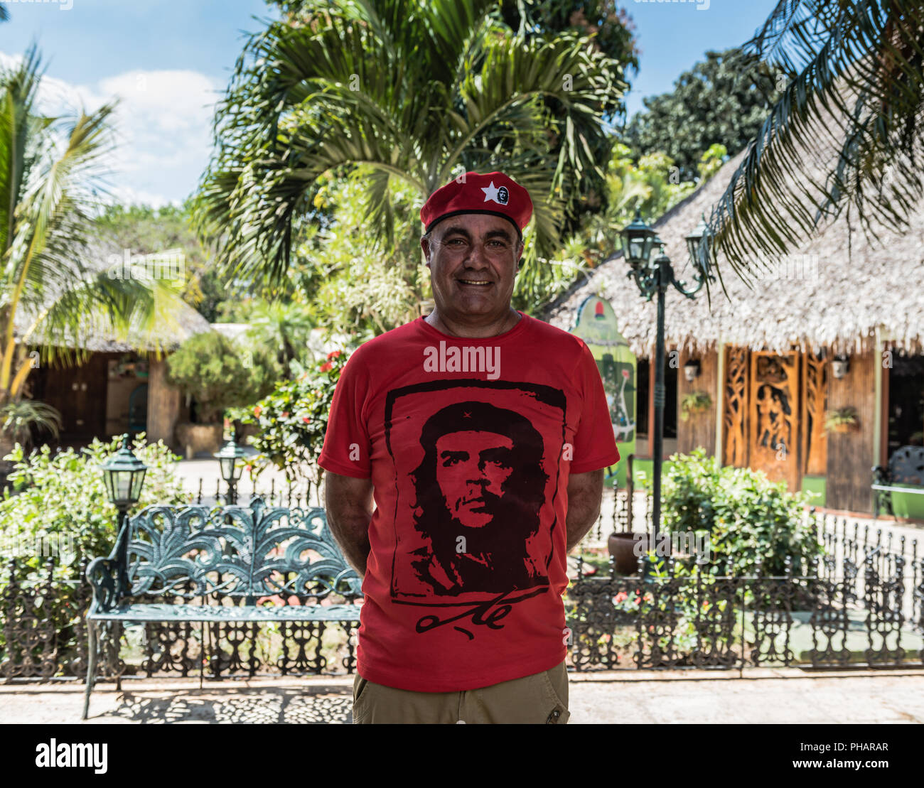 Santa Clara, Cuba / March 16, 2016: Man dressed like revolutionary Che Guevara in the city where the famous military leader is interred. Stock Photo