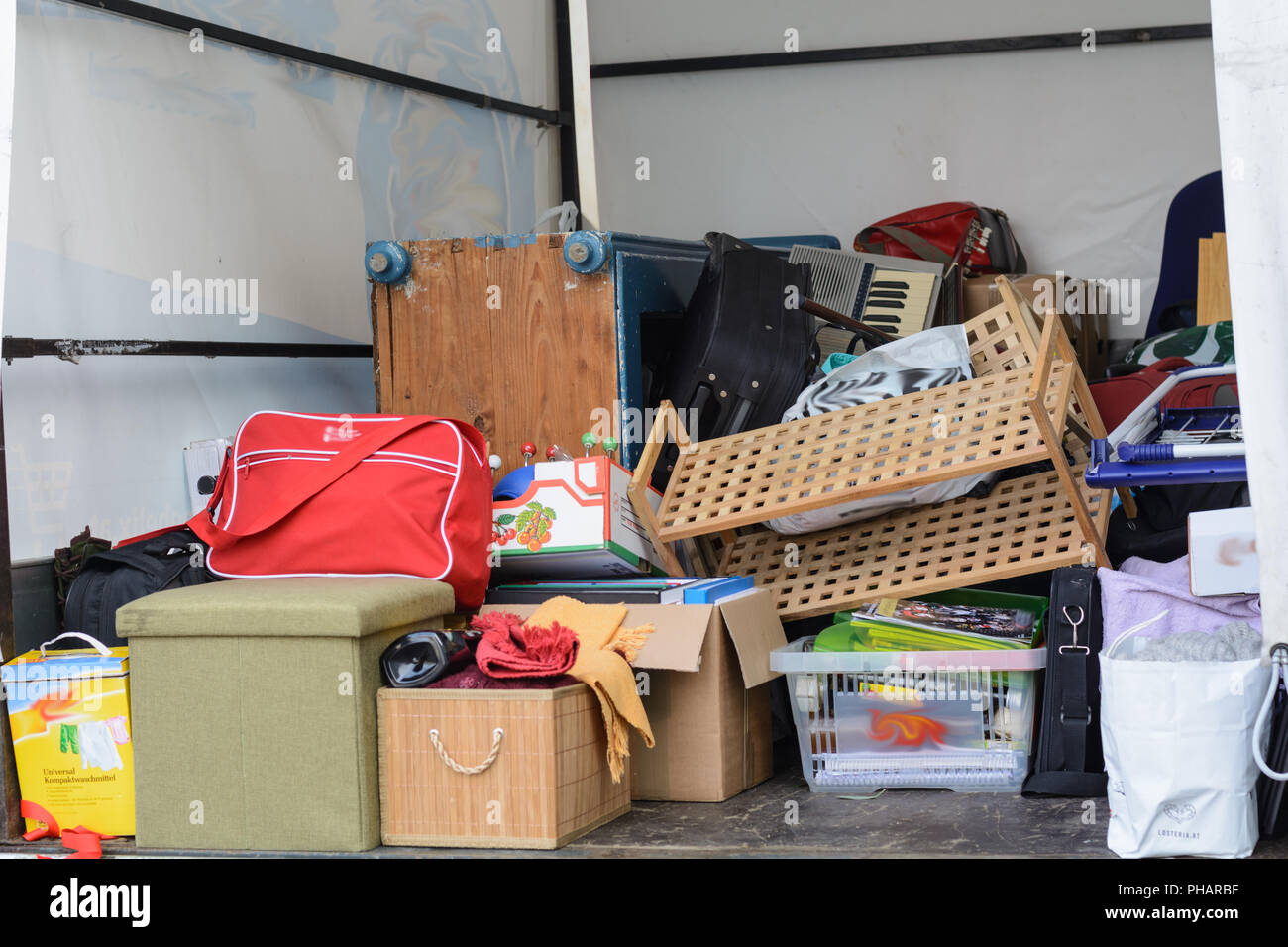 Housing move - allow and stack in the transporter Stock Photo