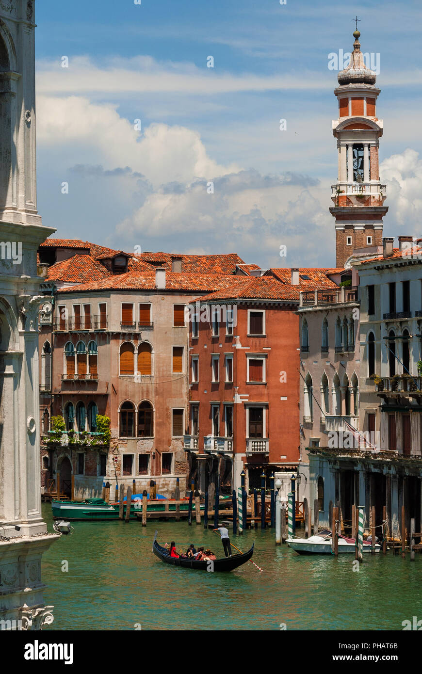 View of Grand Canal with gondola from Rialto Bridge in Venice Stock ...