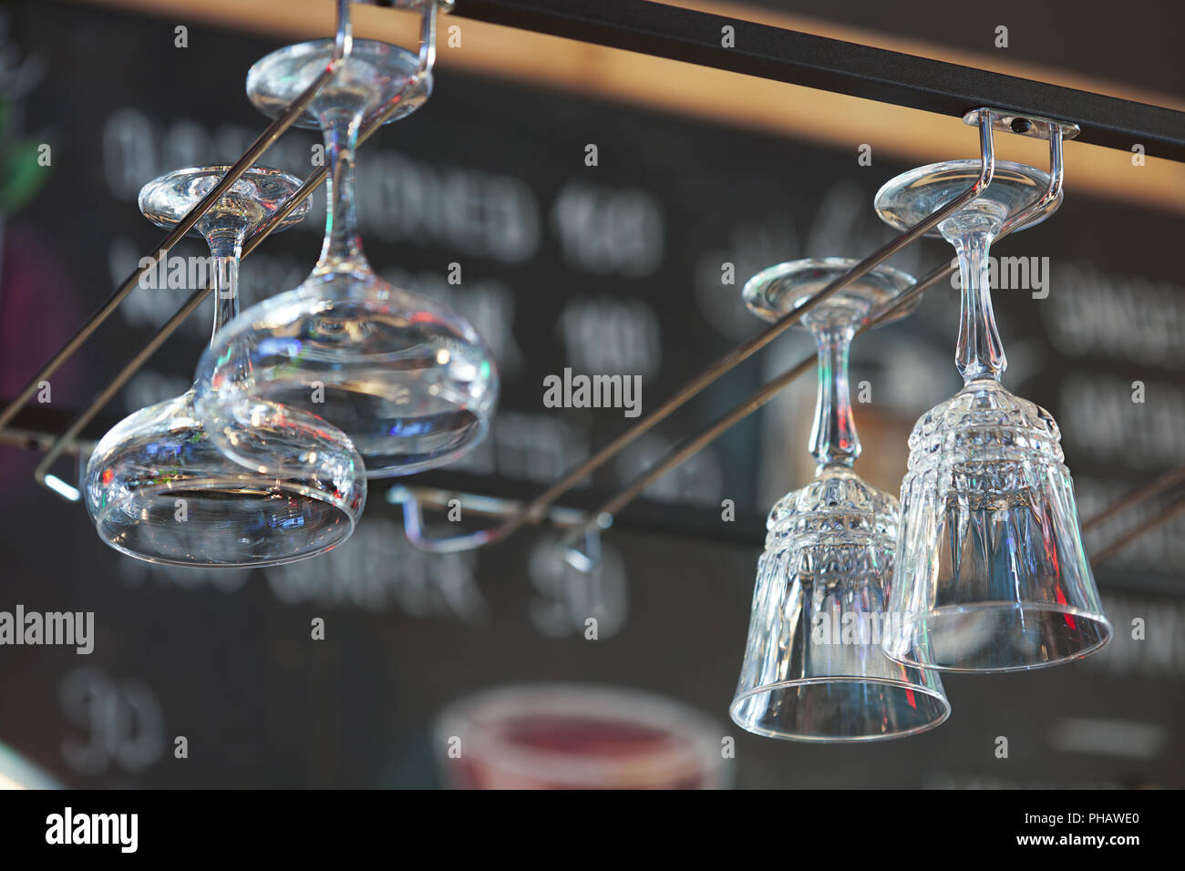Empty glasses over bar counter Stock Photo
