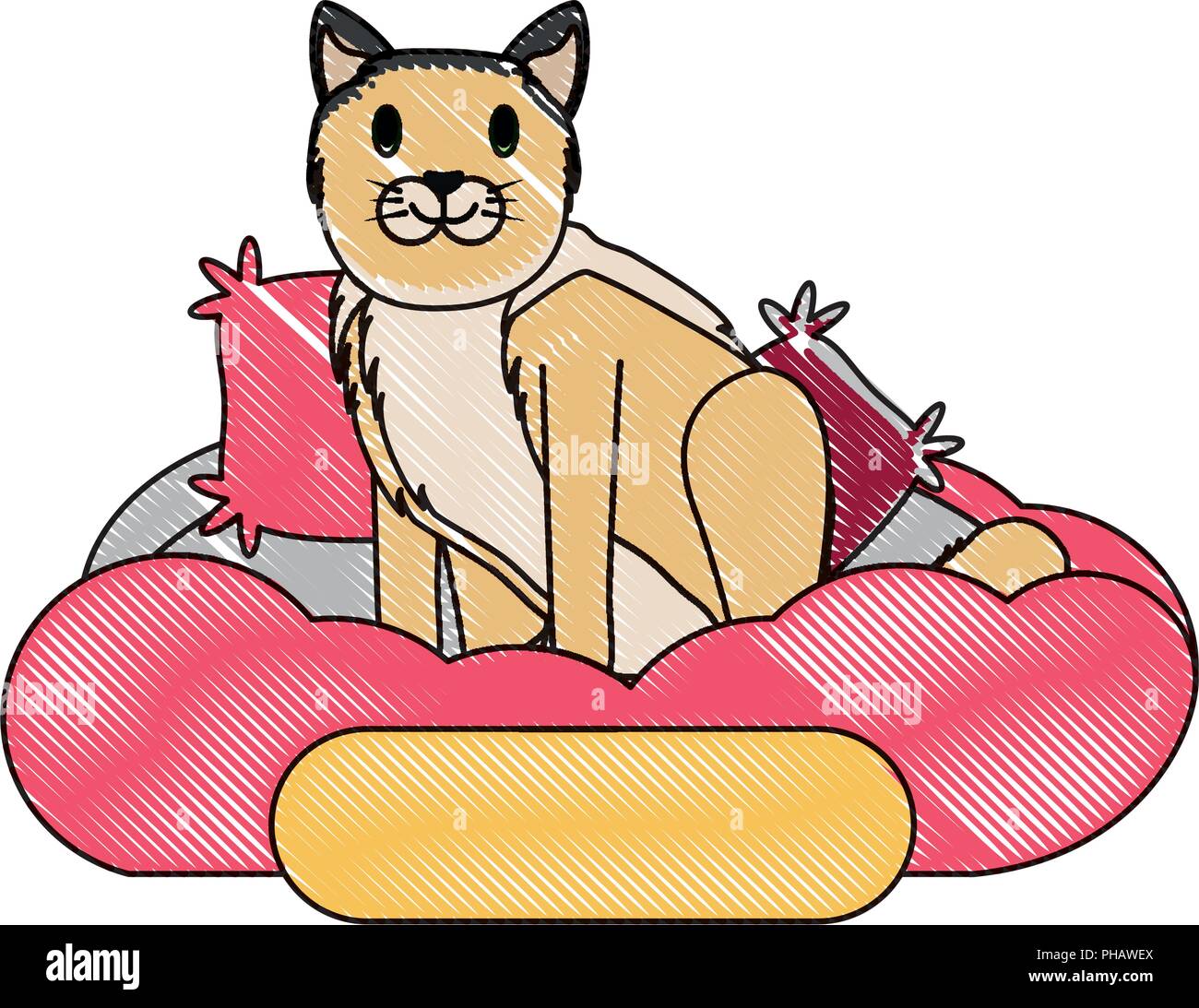 cute cat in bed over white background, vector illustration Stock Vector