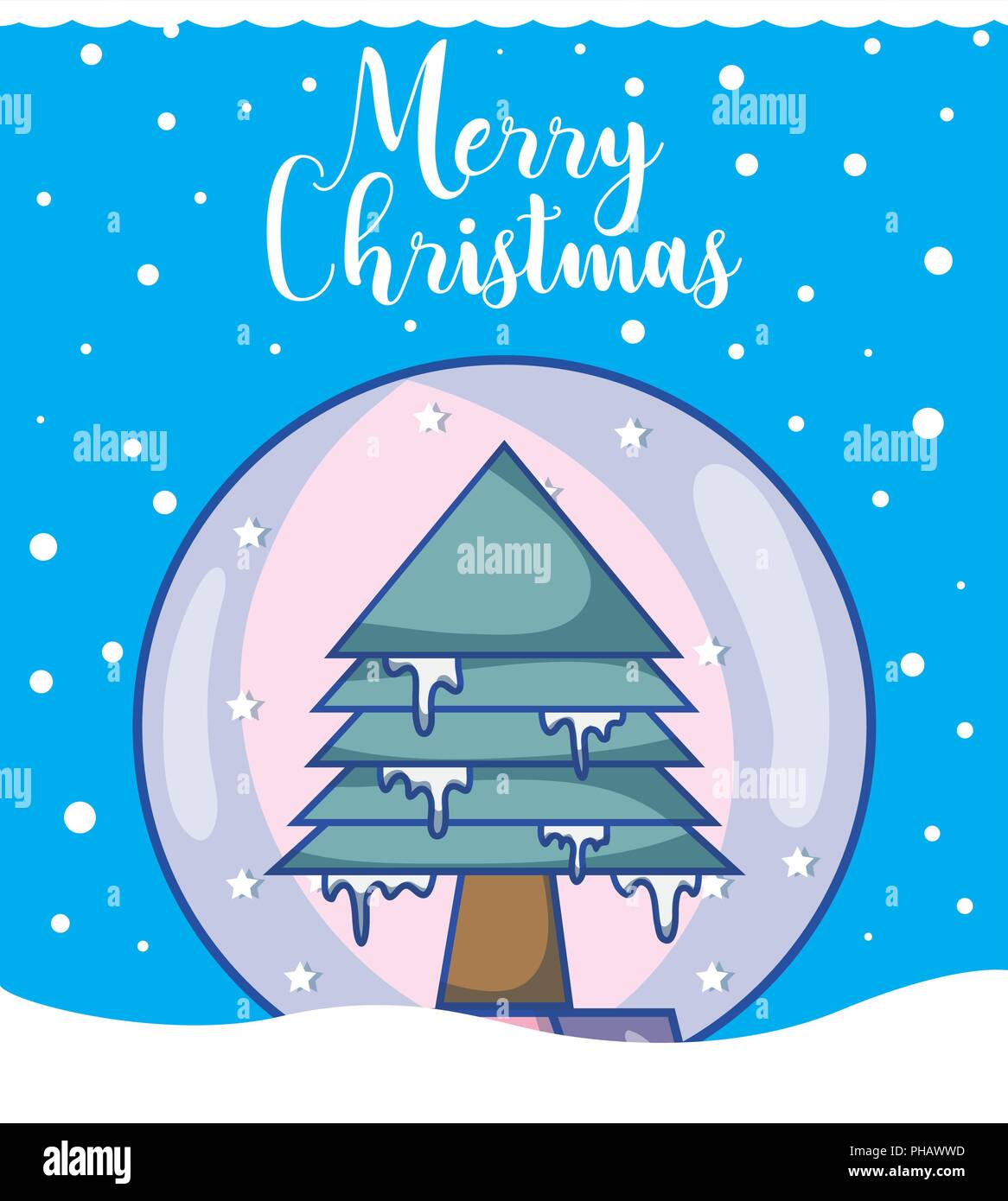 Merry christmas card with tree inside ball cartoons vector illustration ...